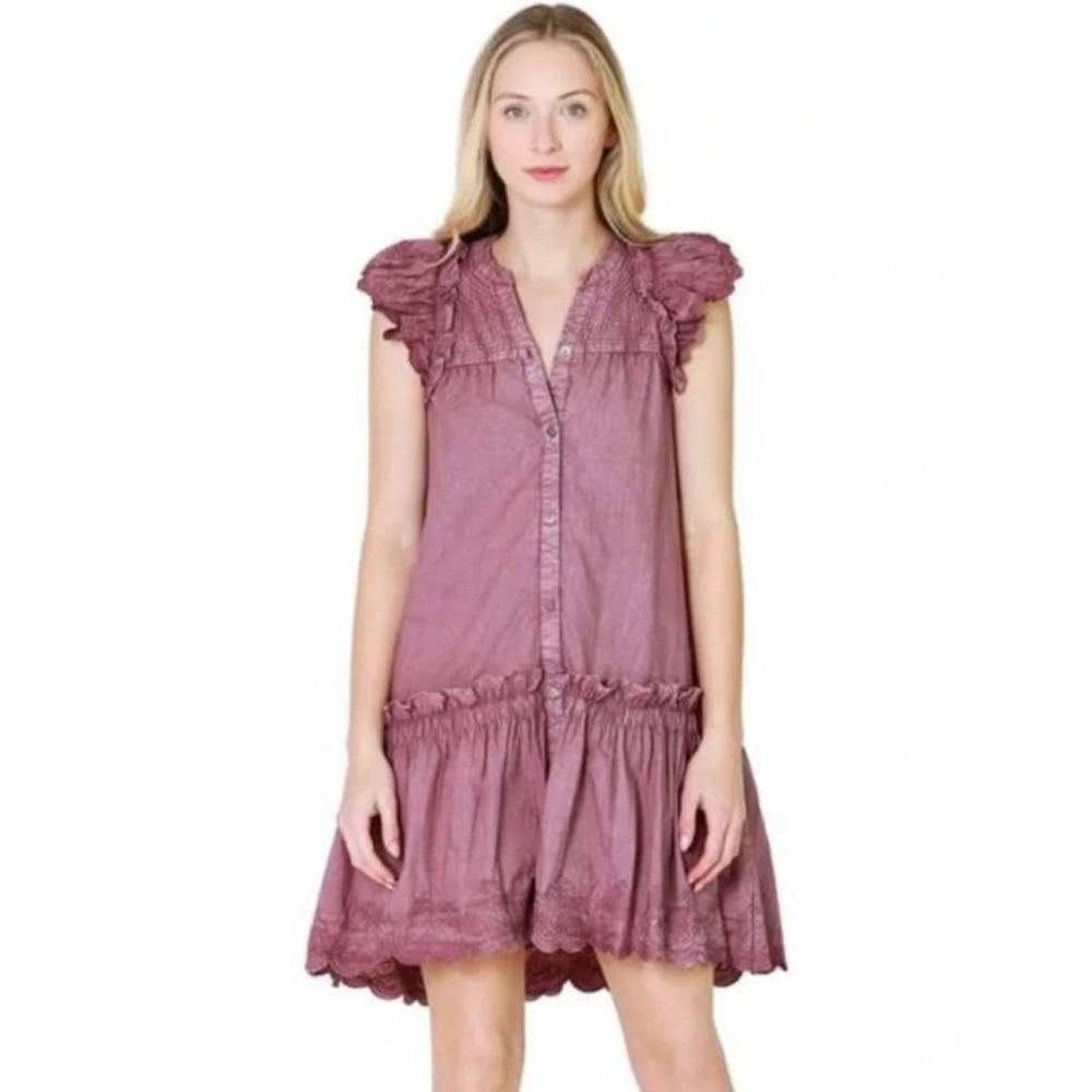 Sea New York Heidi Heart Quilt Petal Sleeve Tunic Dress Pink Mini Ruffle NWT XXS